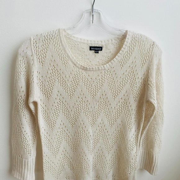 INTROSPECT_Cream openwork knit details sweater - Picture 3 of 3